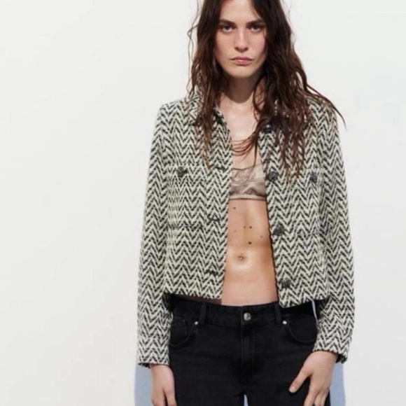 ZARA wool blend Brown Button Textured Jacket Sz L A - Picture 2 of 9